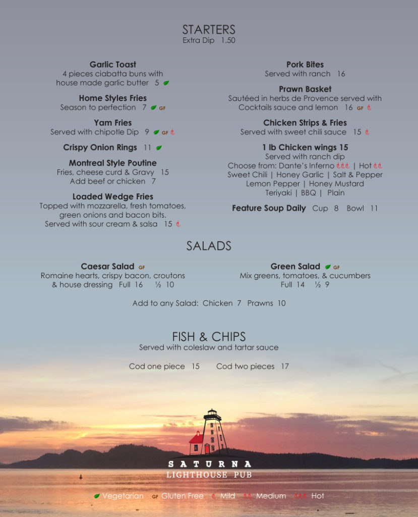 Lighthouse Pub Menu